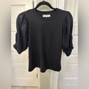Frame Puff Sleeve Stretch Knit Top Women’s M Black Jewel Neck Elbow Sleeves EUC